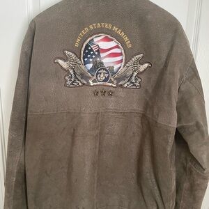 Bradford Exchange Marine Corp Brown Leather Jacket with Lining, Patches, LNC